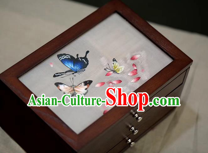 China Handmade Wood Jewelry Box Traditional Embroidered Butterfly Three Layers Jewel Case China Handmade Wood Jewelry Box Traditional Embroidered Butterfly Three Layers Jewel Case