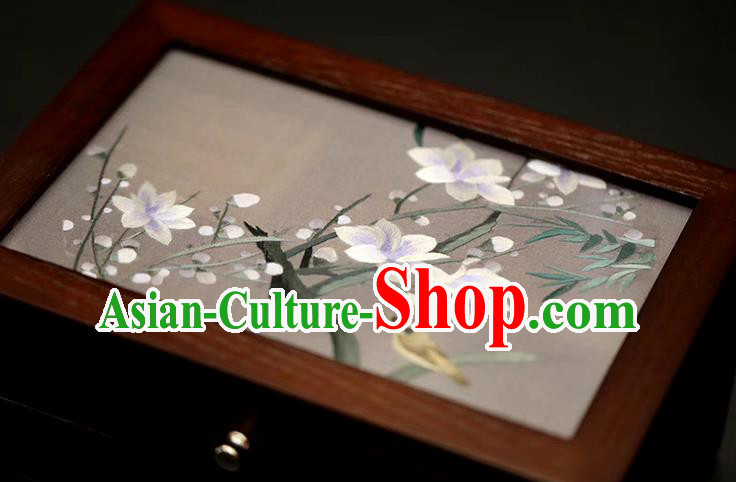 China Handmade Three Layers Jewelry Box Traditional Embroidered Mangnolia Wood Jewel Case