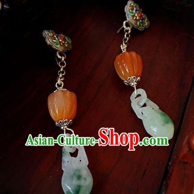China Handmade Jade Earrings Traditional Hanfu Blueing Ear Accessories