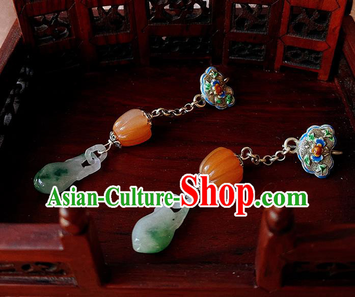 China Handmade Jade Earrings Traditional Hanfu Blueing Ear Accessories