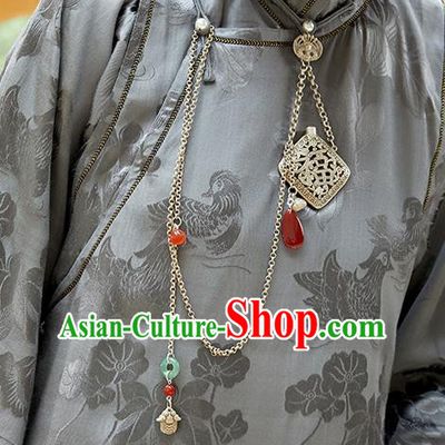 China Traditional Cupronickel Accessories Jade Brooch Classical Cheongsam Tassel Pendant