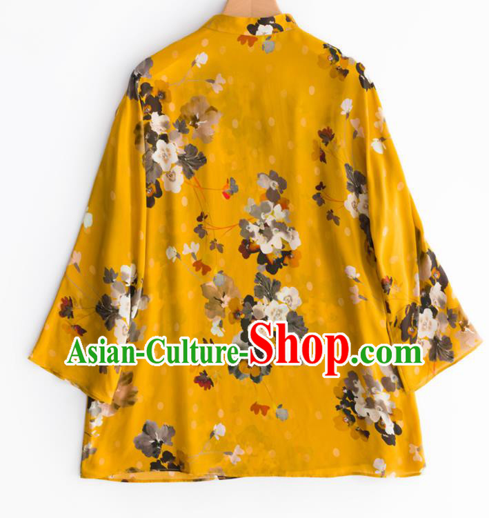 Chinese Traditional Printing Yellow Blouse Tang Suit Upper Outer Garment Classical Shirt Chinese Traditional Printing Yellow Blouse Tang Suit Upper Outer Garment Classical Shirt