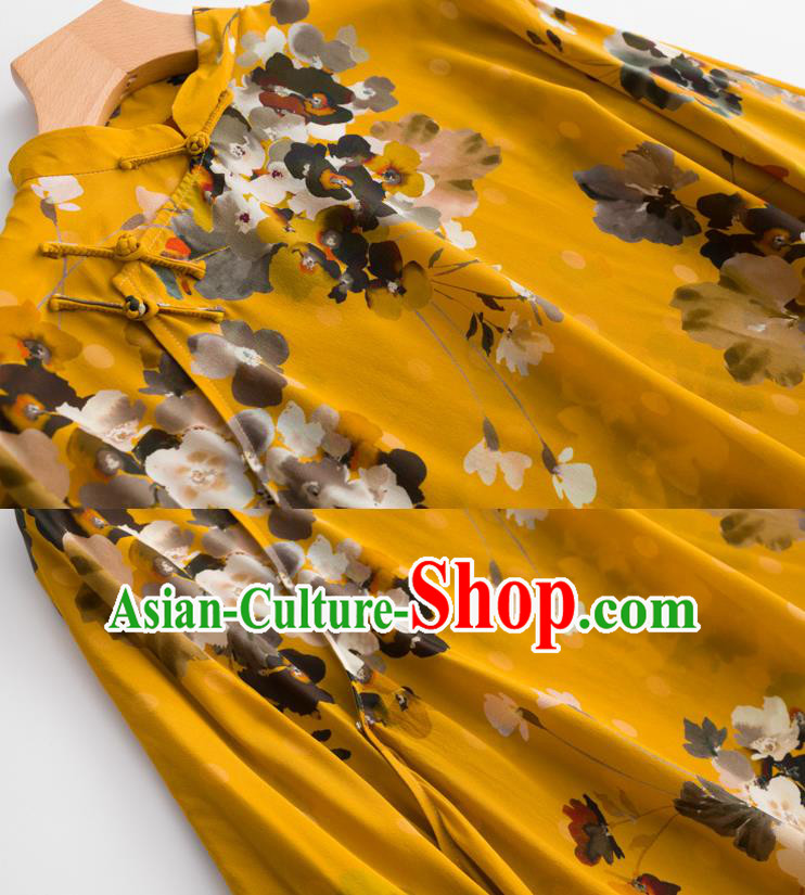 Chinese Traditional Printing Yellow Blouse Tang Suit Upper Outer Garment Classical Shirt Chinese Traditional Printing Yellow Blouse Tang Suit Upper Outer Garment Classical Shirt