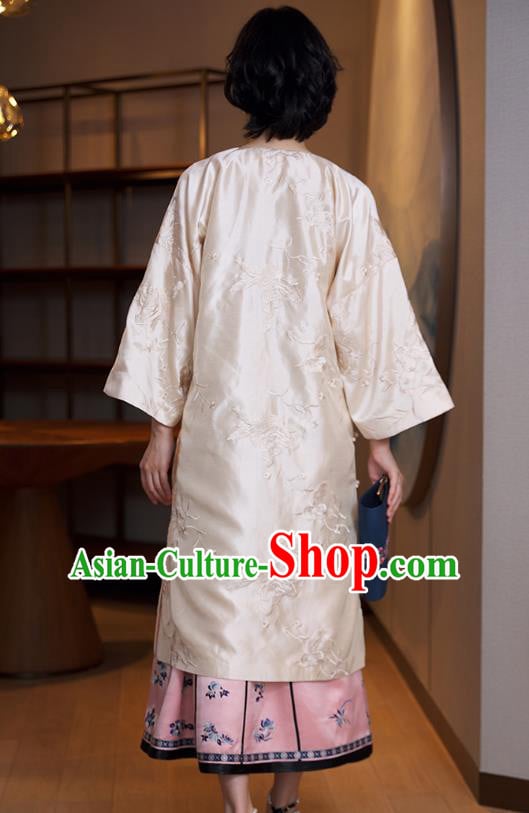 China Traditional Embroidered Beige Cheongsam Classical Qipao Dress National Women Clothing China Traditional Embroidered Beige Cheongsam Classical Qipao Dress National Women Clothing