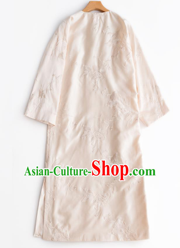 China Traditional Embroidered Beige Cheongsam Classical Qipao Dress National Women Clothing China Traditional Embroidered Beige Cheongsam Classical Qipao Dress National Women Clothing