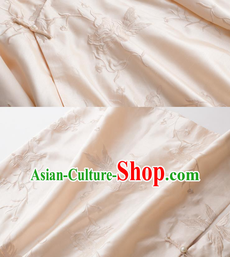 China Traditional Embroidered Beige Cheongsam Classical Qipao Dress National Women Clothing China Traditional Embroidered Beige Cheongsam Classical Qipao Dress National Women Clothing