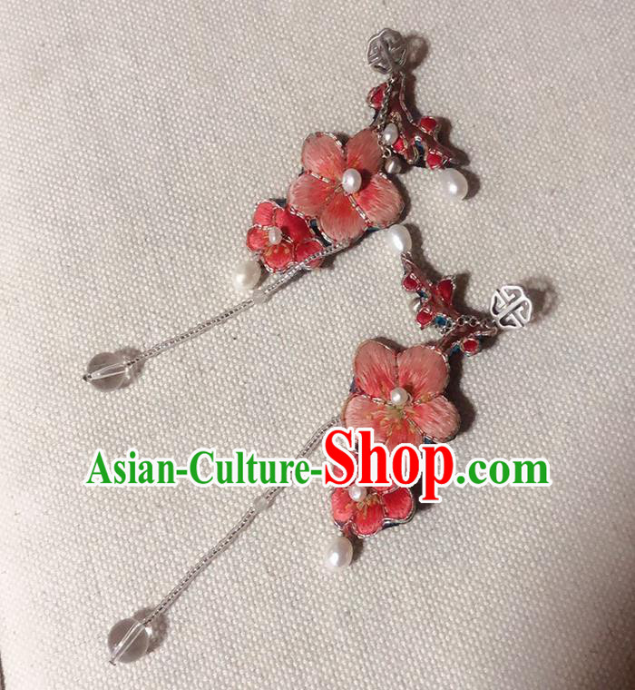 China Traditional Hanfu Embroidered Plum Blossom Earrings Tassel Ear Accessories China Traditional Hanfu Embroidered Plum Blossom Earrings Tassel Ear Accessories