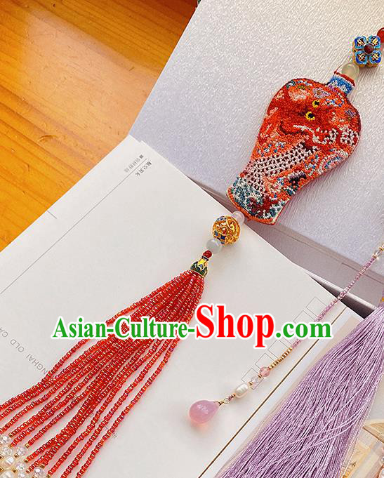 China Classical Cheongsam Red Beads Tassel Pendant Accessories Traditional Embroidered Brooch China Classical Cheongsam Red Beads Tassel Pendant Accessories Traditional Embroidered Brooch