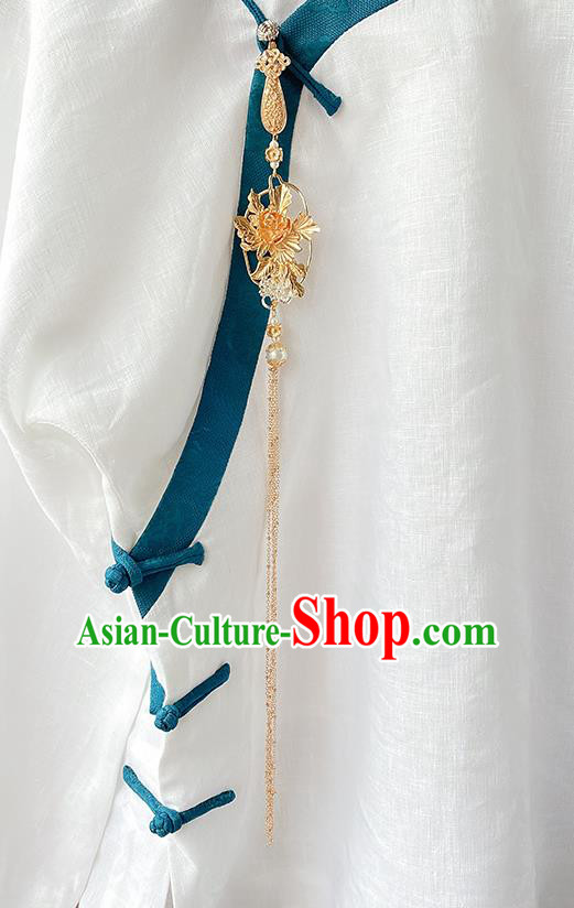 China Classical Cheongsam Accessories Traditional Golden Peony Brooch Tassel Pendant China Classical Cheongsam Accessories Traditional Golden Peony Brooch Tassel Pendant