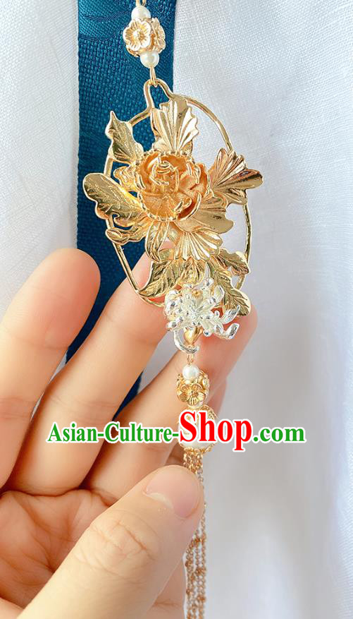 China Classical Cheongsam Accessories Traditional Golden Peony Brooch Tassel Pendant China Classical Cheongsam Accessories Traditional Golden Peony Brooch Tassel Pendant