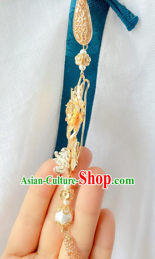 China Classical Cheongsam Accessories Traditional Golden Peony Brooch Tassel Pendant China Classical Cheongsam Accessories Traditional Golden Peony Brooch Tassel Pendant