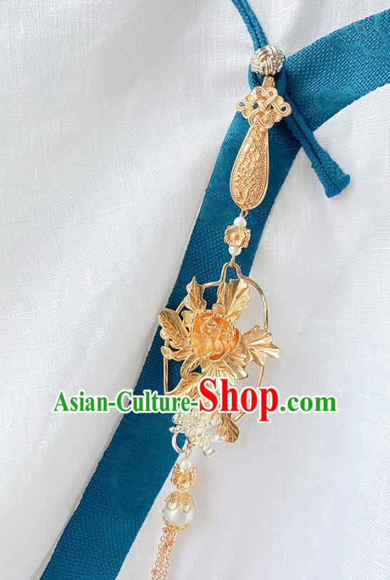 China Classical Cheongsam Accessories Traditional Golden Peony Brooch Tassel Pendant China Classical Cheongsam Accessories Traditional Golden Peony Brooch Tassel Pendant