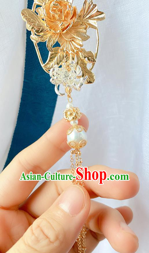 China Classical Cheongsam Accessories Traditional Golden Peony Brooch Tassel Pendant China Classical Cheongsam Accessories Traditional Golden Peony Brooch Tassel Pendant