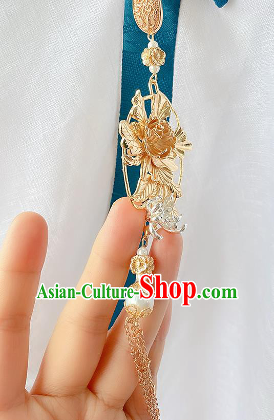 China Classical Cheongsam Accessories Traditional Golden Peony Brooch Tassel Pendant China Classical Cheongsam Accessories Traditional Golden Peony Brooch Tassel Pendant