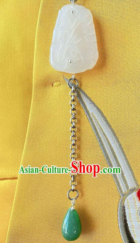 China Classical Cheongsam Tassel Pendant Accessories Traditional White Jade Carving Brooch China Classical Cheongsam Tassel Pendant Accessories Traditional White Jade Carving Brooch