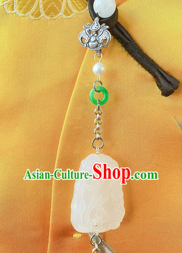 China Classical Cheongsam Tassel Pendant Accessories Traditional White Jade Carving Brooch China Classical Cheongsam Tassel Pendant Accessories Traditional White Jade Carving Brooch