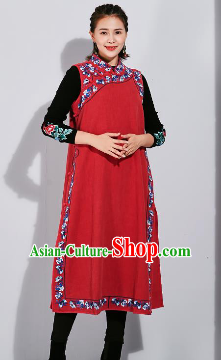 China Tang Suit Embroidered Red Cheongsam Traditional Women Classical Flax Dress National Qipao Clothing China Tang Suit Embroidered Red Cheongsam Traditional Women Classical Flax Dress National Qipao Clothing