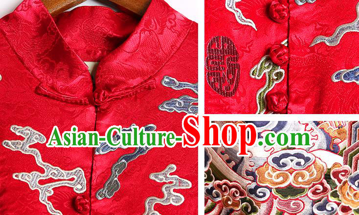 Chinese Tang Suit Dust Coat National Outer Garment Embroidered Red Brocade Costume Chinese Tang Suit Dust Coat National Outer Garment Embroidered Red Brocade Costume