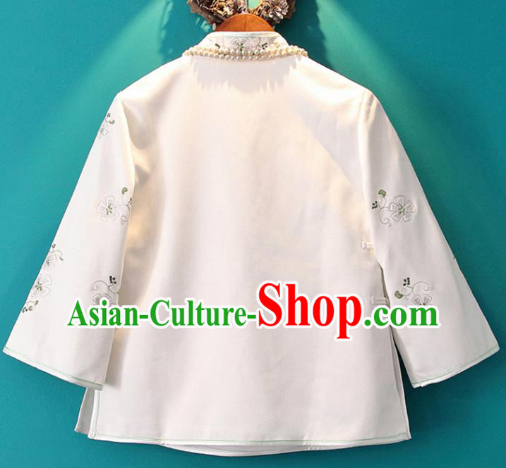 Chinese Embroidered White Jacket National Upper Outer Garment Tang Suit Shirt Chinese Embroidered White Jacket National Upper Outer Garment Tang Suit Shirt
