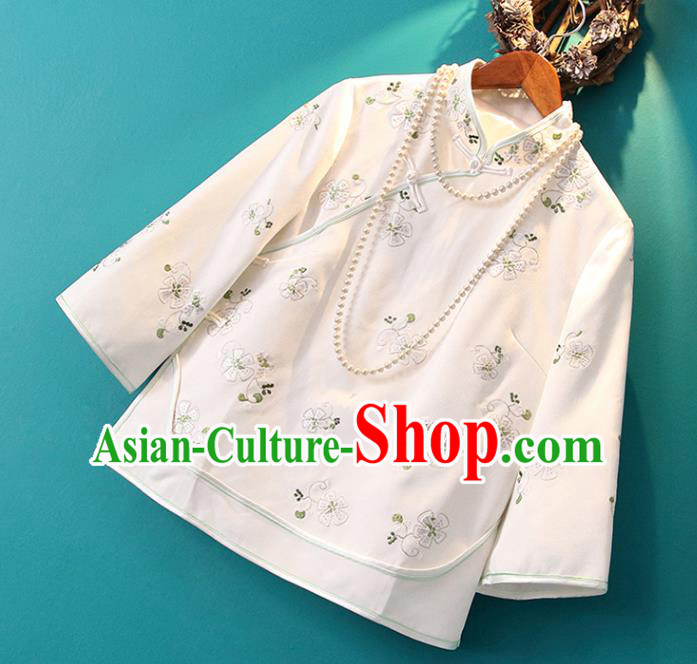 Chinese Embroidered White Jacket National Upper Outer Garment Tang Suit Shirt Chinese Embroidered White Jacket National Upper Outer Garment Tang Suit Shirt