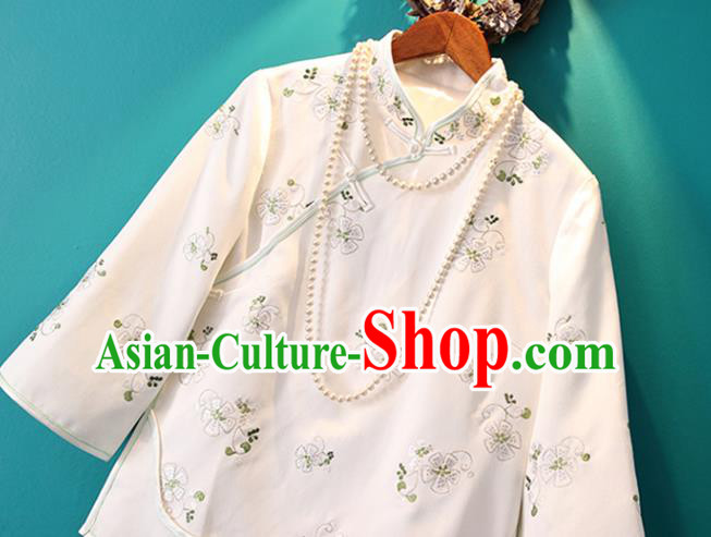Chinese Embroidered White Jacket National Upper Outer Garment Tang Suit Shirt Chinese Embroidered White Jacket National Upper Outer Garment Tang Suit Shirt
