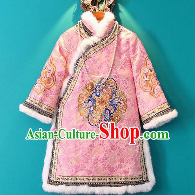 Chinese Embroidered Tang Suit Pink Cotton Padded Jacket National Outer Garment Coat