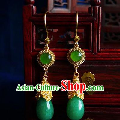 China Aventurine Ear Accessories Women Jewelry Handmade Traditional Hanfu Earrings