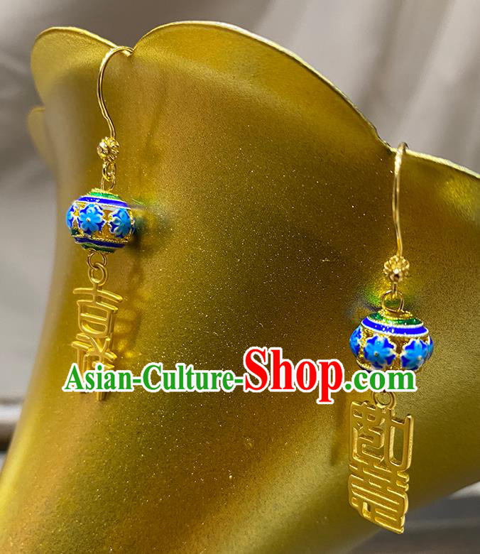 China Women Jewelry Handmade Blueing Ear Accessories Traditional Hanfu Golden Earrings China Women Jewelry Handmade Blueing Ear Accessories Traditional Hanfu Golden Earrings