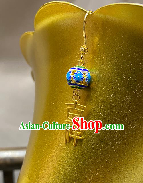 China Women Jewelry Handmade Blueing Ear Accessories Traditional Hanfu Golden Earrings China Women Jewelry Handmade Blueing Ear Accessories Traditional Hanfu Golden Earrings