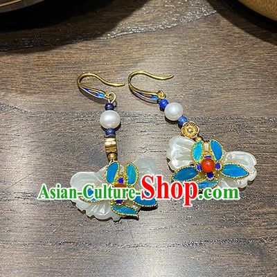 China Classical Ear Accessories Women Jewelry Handmade Traditional Hanfu Jade Butterfly Earrings