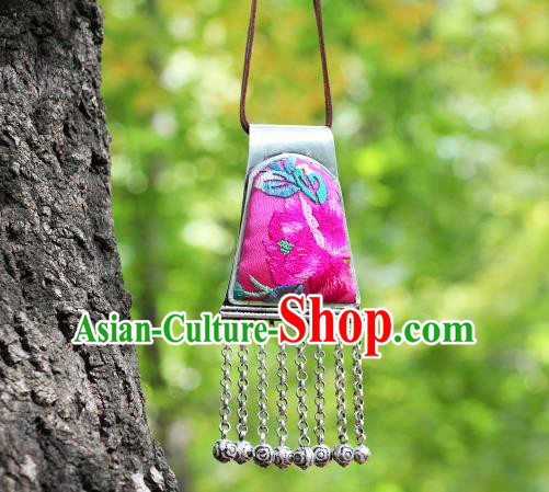 China Handmade Ethnic Women Bells Tassel Accessories National Rosy Embroidered Necklace China Handmade Ethnic Women Bells Tassel Accessories National Rosy Embroidered Necklace
