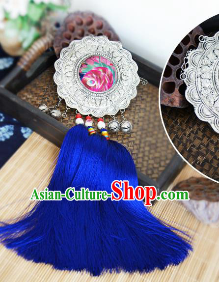 China Silver Jewelry Handmade National Embroidered Necklace Ethnic Women Royalblue Tassel Necklet Accessories China Silver Jewelry Handmade National Embroidered Necklace Ethnic Women Royalblue Tassel Necklet Accessories