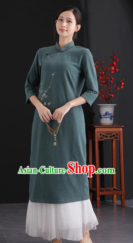 China National Qipao Traditional Women Classical Dress Clothing Tang Suit Dark Green Cheongsam China National Qipao Traditional Women Classical Dress Clothing Tang Suit Dark Green Cheongsam