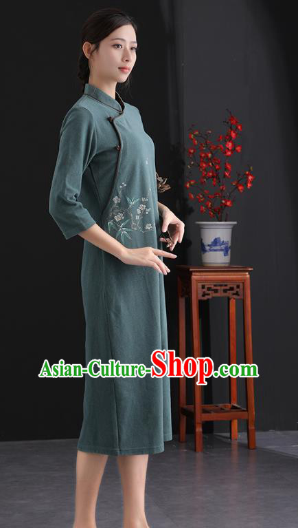 China National Qipao Traditional Women Classical Dress Clothing Tang Suit Dark Green Cheongsam China National Qipao Traditional Women Classical Dress Clothing Tang Suit Dark Green Cheongsam