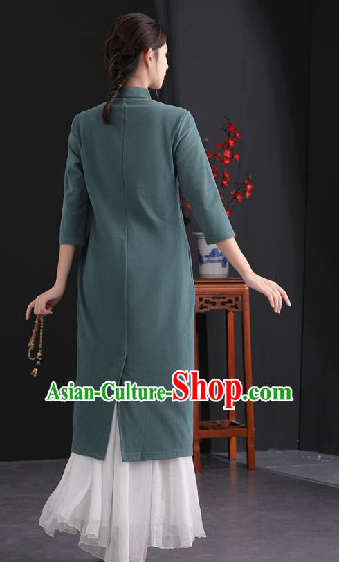 China National Qipao Traditional Women Classical Dress Clothing Tang Suit Dark Green Cheongsam China National Qipao Traditional Women Classical Dress Clothing Tang Suit Dark Green Cheongsam