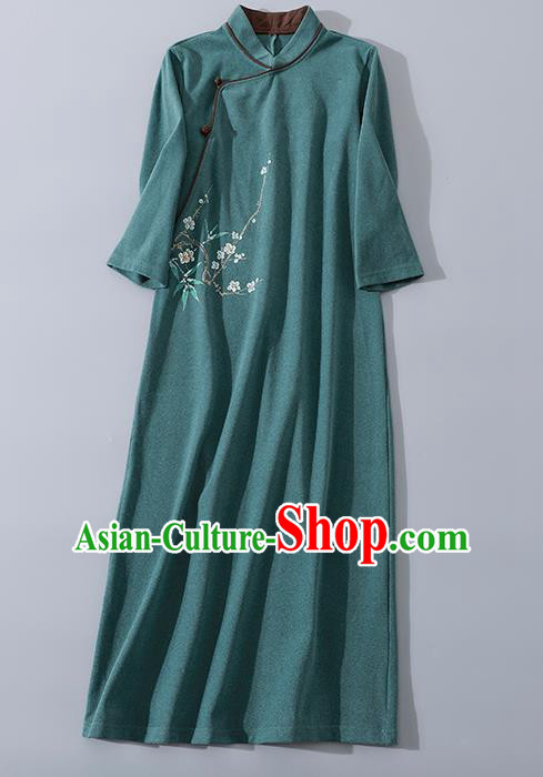 China National Qipao Traditional Women Classical Dress Clothing Tang Suit Dark Green Cheongsam China National Qipao Traditional Women Classical Dress Clothing Tang Suit Dark Green Cheongsam