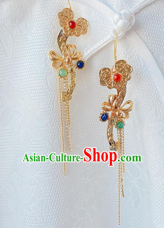 China Classical Court Ear Accessories Women Jewelry Handmade Traditional Hanfu Golden Tassel Earrings China Classical Court Ear Accessories Women Jewelry Handmade Traditional Hanfu Golden Tassel Earrings