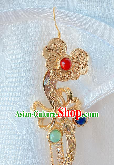 China Classical Court Ear Accessories Women Jewelry Handmade Traditional Hanfu Golden Tassel Earrings China Classical Court Ear Accessories Women Jewelry Handmade Traditional Hanfu Golden Tassel Earrings