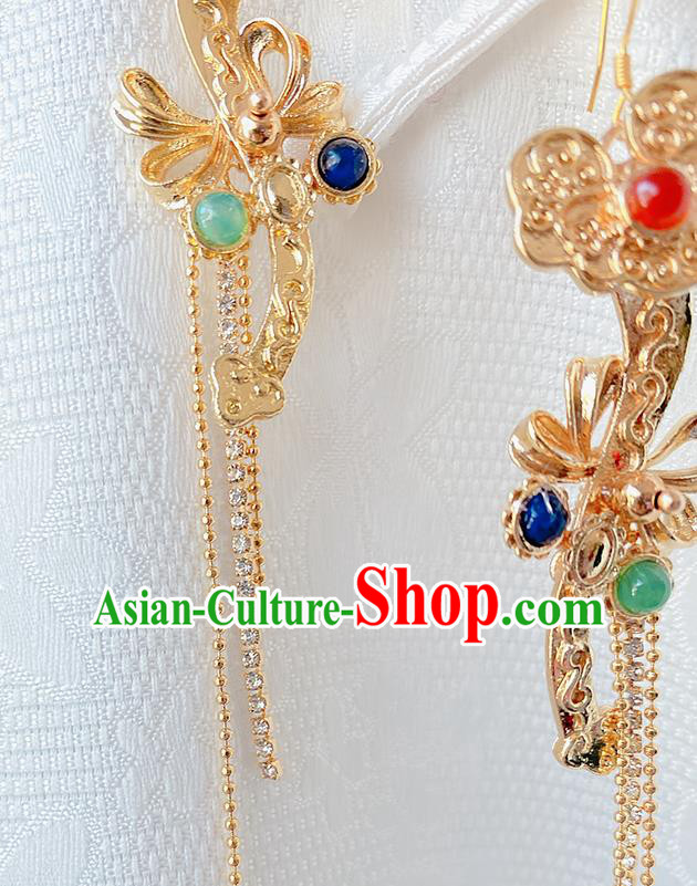 China Classical Court Ear Accessories Women Jewelry Handmade Traditional Hanfu Golden Tassel Earrings China Classical Court Ear Accessories Women Jewelry Handmade Traditional Hanfu Golden Tassel Earrings