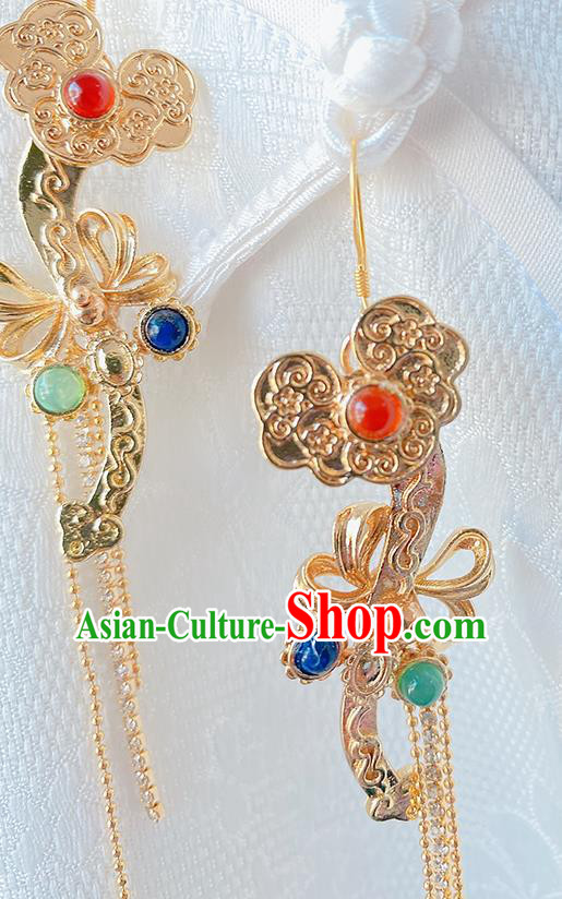China Classical Court Ear Accessories Women Jewelry Handmade Traditional Hanfu Golden Tassel Earrings China Classical Court Ear Accessories Women Jewelry Handmade Traditional Hanfu Golden Tassel Earrings