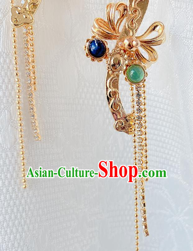 China Classical Court Ear Accessories Women Jewelry Handmade Traditional Hanfu Golden Tassel Earrings China Classical Court Ear Accessories Women Jewelry Handmade Traditional Hanfu Golden Tassel Earrings