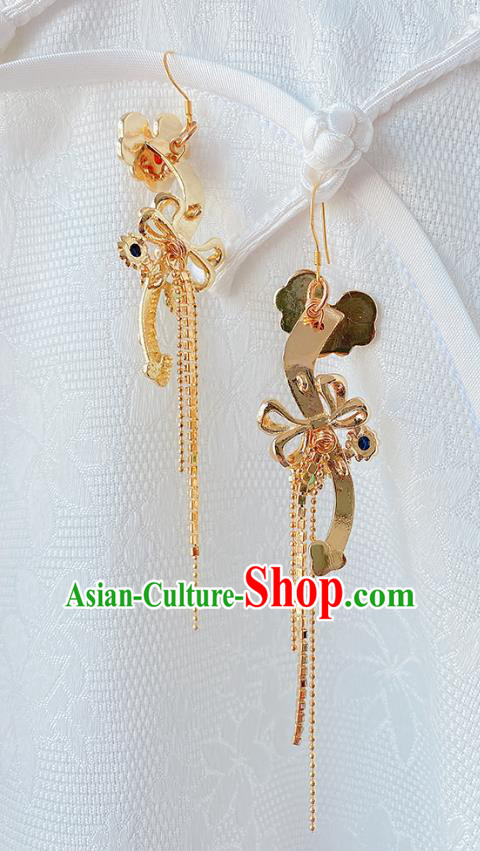 China Classical Court Ear Accessories Women Jewelry Handmade Traditional Hanfu Golden Tassel Earrings China Classical Court Ear Accessories Women Jewelry Handmade Traditional Hanfu Golden Tassel Earrings