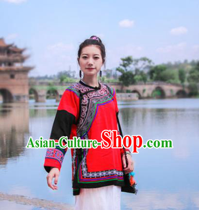 Chinese Yunnan National Costume Embroidered Red Flax Jacket Tang Suit Upper Outer Garment Chinese Yunnan National Costume Embroidered Red Flax Jacket Tang Suit Upper Outer Garment
