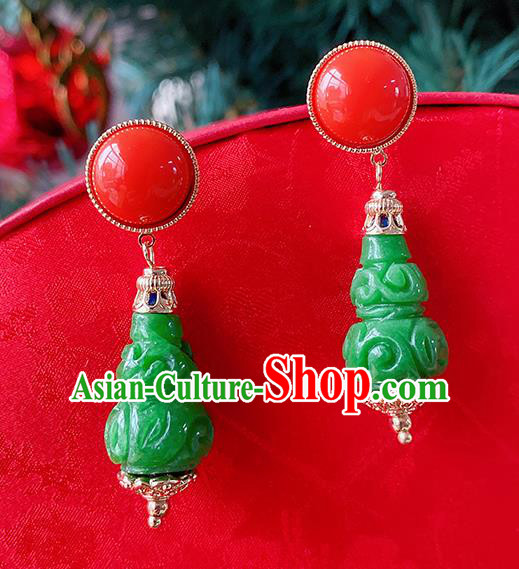 China Classical Carving Gourd Ear Accessories Women Jewelry Handmade Traditional Hanfu Green Earrings China Classical Carving Gourd Ear Accessories Women Jewelry Handmade Traditional Hanfu Green Earrings