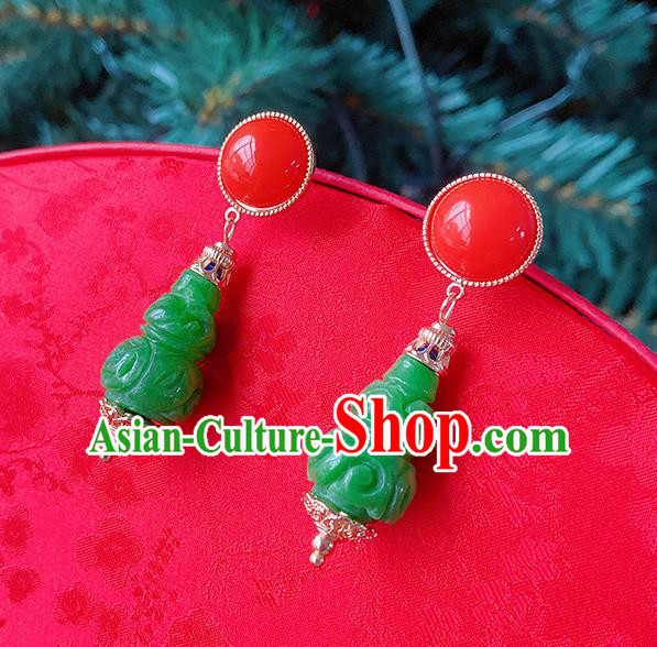 China Classical Carving Gourd Ear Accessories Women Jewelry Handmade Traditional Hanfu Green Earrings China Classical Carving Gourd Ear Accessories Women Jewelry Handmade Traditional Hanfu Green Earrings