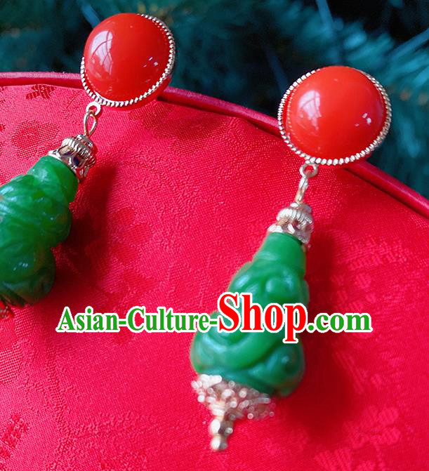China Classical Carving Gourd Ear Accessories Women Jewelry Handmade Traditional Hanfu Green Earrings China Classical Carving Gourd Ear Accessories Women Jewelry Handmade Traditional Hanfu Green Earrings