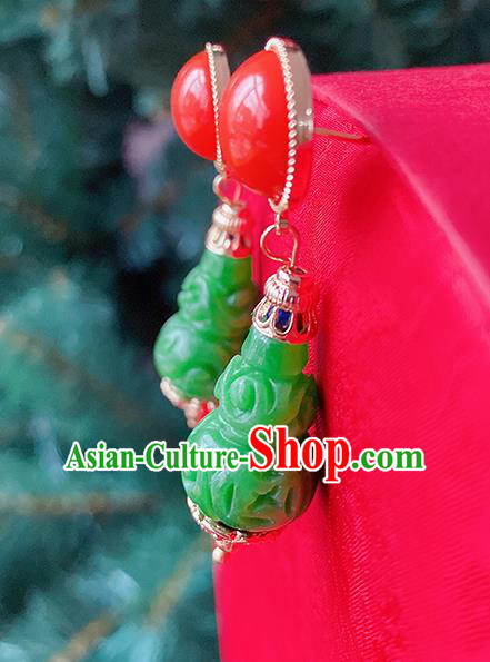 China Classical Carving Gourd Ear Accessories Women Jewelry Handmade Traditional Hanfu Green Earrings China Classical Carving Gourd Ear Accessories Women Jewelry Handmade Traditional Hanfu Green Earrings
