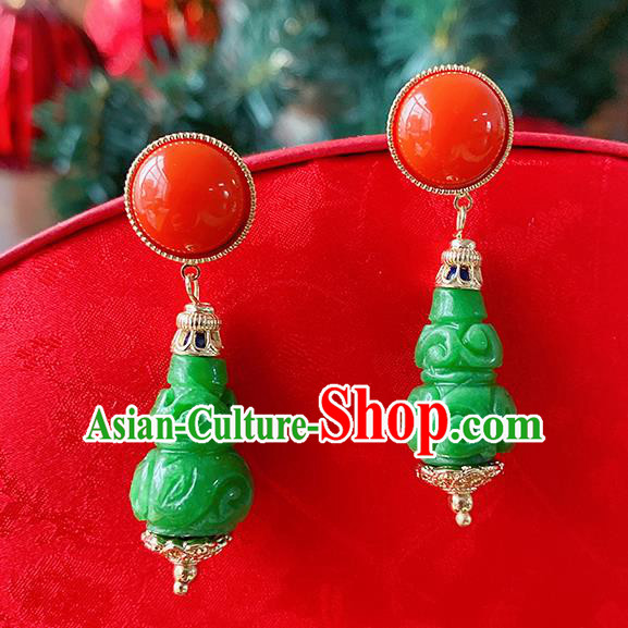 China Classical Carving Gourd Ear Accessories Women Jewelry Handmade Traditional Hanfu Green Earrings China Classical Carving Gourd Ear Accessories Women Jewelry Handmade Traditional Hanfu Green Earrings