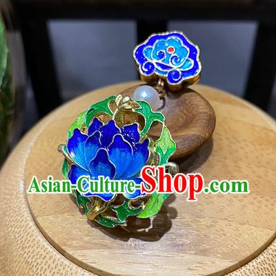 China Classical Brooch Blueing Lotus Collar Button Traditional Cheongsam Accessories