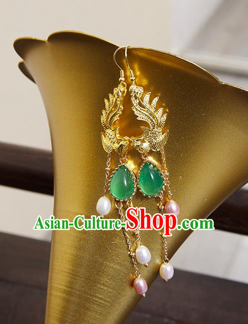 China Classical Golden Phoenix Ear Accessories Women Jewelry Handmade Traditional Hanfu Earrings China Classical Golden Phoenix Ear Accessories Women Jewelry Handmade Traditional Hanfu Earrings